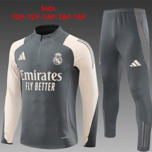 24/25 Kids Real Madrid Grey/Khaki Half Zipper Jacket+Long Pants