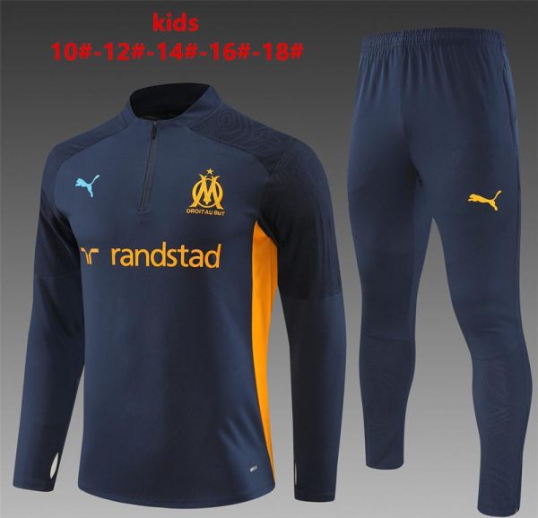 24/25 Kids Olympique Marseille Navy Orange Zipper Jacket+Long Pants