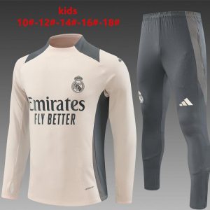 24/25 Kids Real Madrid khaki Half Zipper Jacket+Long Pants