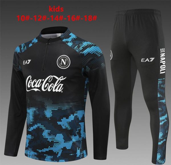 24/25 Kids Napoli Black/Blue Half Zipper Jacket+Long Pants