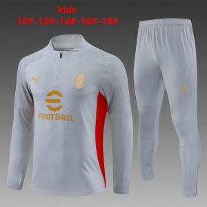24/25 Kids AC Milan Grey Half Zipper Jacket+Long Pants