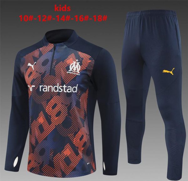 24/25 Kids Olympique Marseille Navy Mixed Color Half Zipper Jacket+Long Pants
