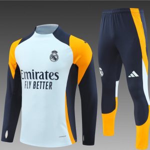 24/25 Real Madrid Light Blue/Navy/Orange Half Zipper Jacket+Long Pants