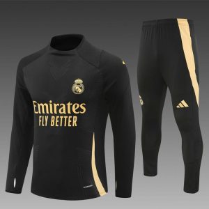 24/25 Real Madrid Black/Golden Half Zipper Jacket+Long Pants