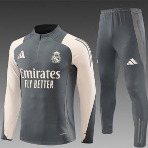 24/25 Real Madrid Grey/Khaki Half Zipper Jacket+Long Pants