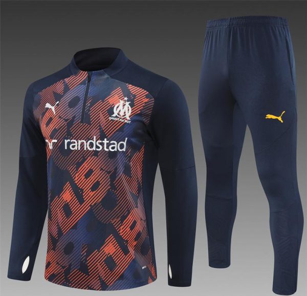 24/25 Olympique Marseille Navy Mixed Color Half Zipper Jacket+Long Pants