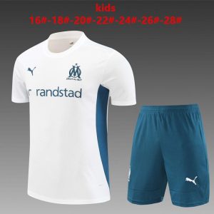 24/25 Kids Olympique Marseille White Short Sleeve Jersey+Shorts