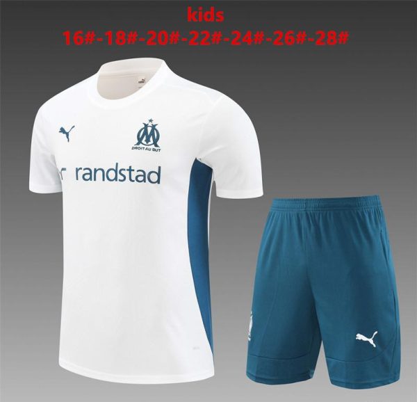 24/25 Kids Olympique Marseille White Short Sleeve Jersey+Shorts