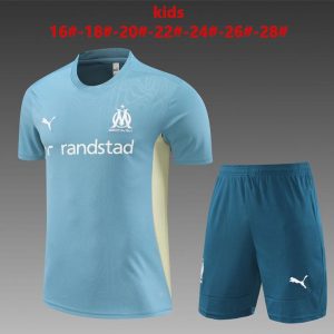 24/25 Kids Olympique Marseille Blue Short Sleeve Jersey+Shorts