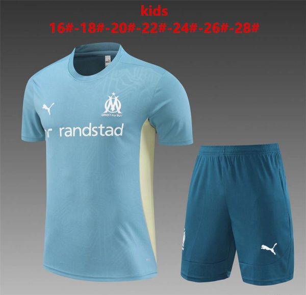 24/25 Kids Olympique Marseille Blue Short Sleeve Jersey+Shorts