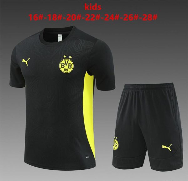 24/25 Kids Borussia Dortmund Black Short Sleeve Jersey+Shorts