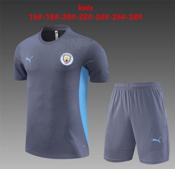 24/25 Kids Manchester City Blue White Short Sleeve Jersey+Shorts