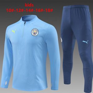 24/25 Kids Manchester City Sky Blue Half Zipper Jacket+Long Pants