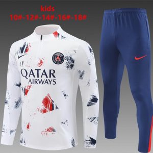 24/25 Kids PSG White Camouflage Navy Half Zipper Jacket+Long Pants