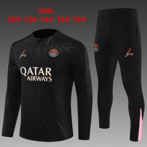 24/25 Kids PSG Jordan Black Steel Seal Half Zipper Jacket+Long Pants