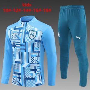 24/25 Kids Olympique Marseille Blue Camouflage Half Zipper Jacket+Long Pants