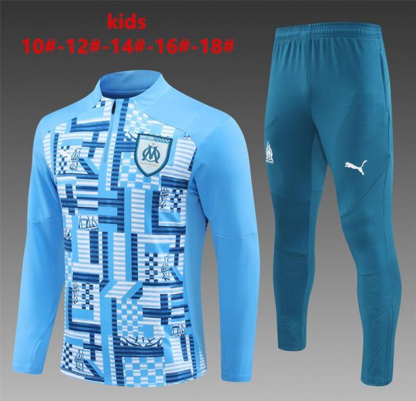 24/25 Kids Olympique Marseille Blue Camouflage Half Zipper Jacket+Long Pants