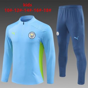 24/25 Kids Manchester City Sky Blue Half Zipper Jacket+Long Pants