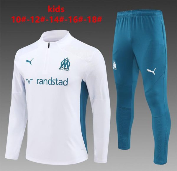 24/25 Kids Olympique Marseille White Half Zipper Jacket+Long Pants