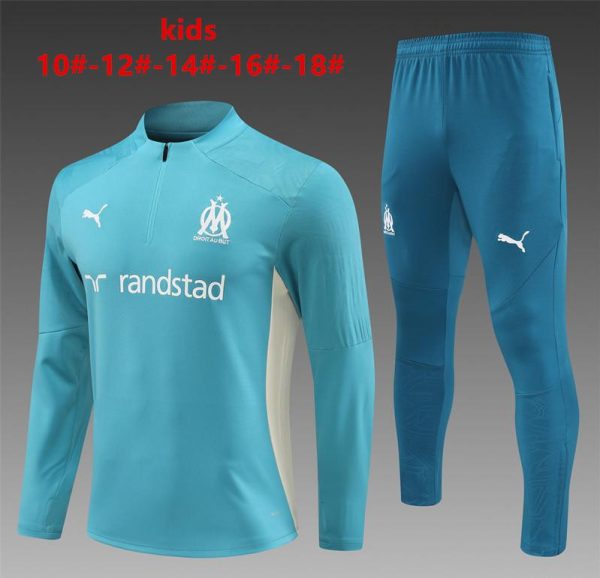 24/25 Kids Olympique Marseille Lake Green Half Zipper Jacket+Long Pants
