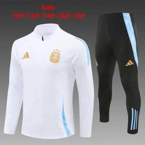 24/25 Kids Argentina White Half Zipper Jacket+Long Pants