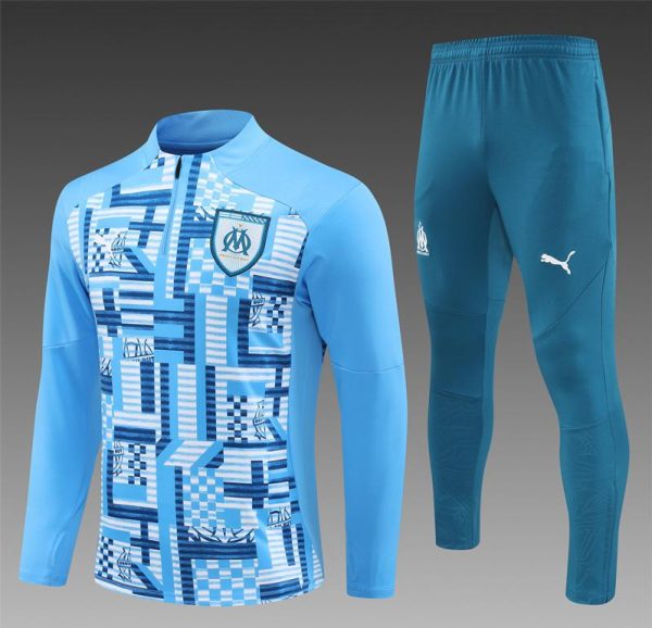 24/25 Olympique Marseille Blue Camouflage Half Zipper Jacket+Long Pants