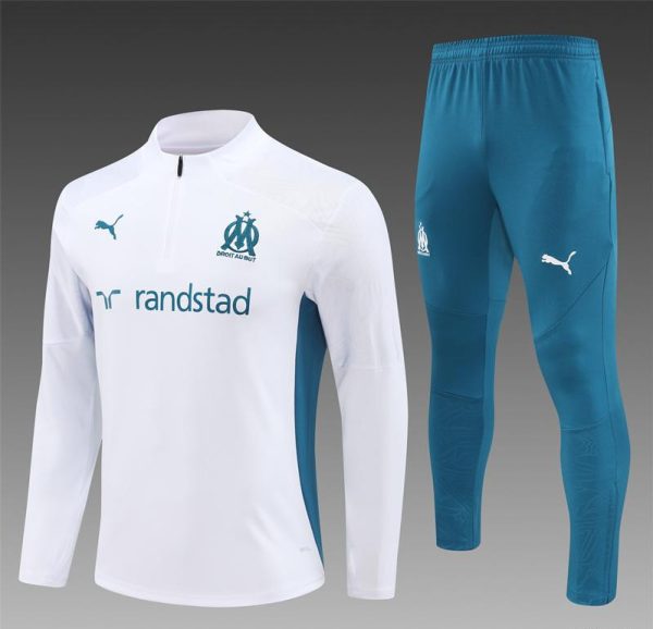 24/25 Olympique Marseille White Half Zipper Jacket+Long Pants
